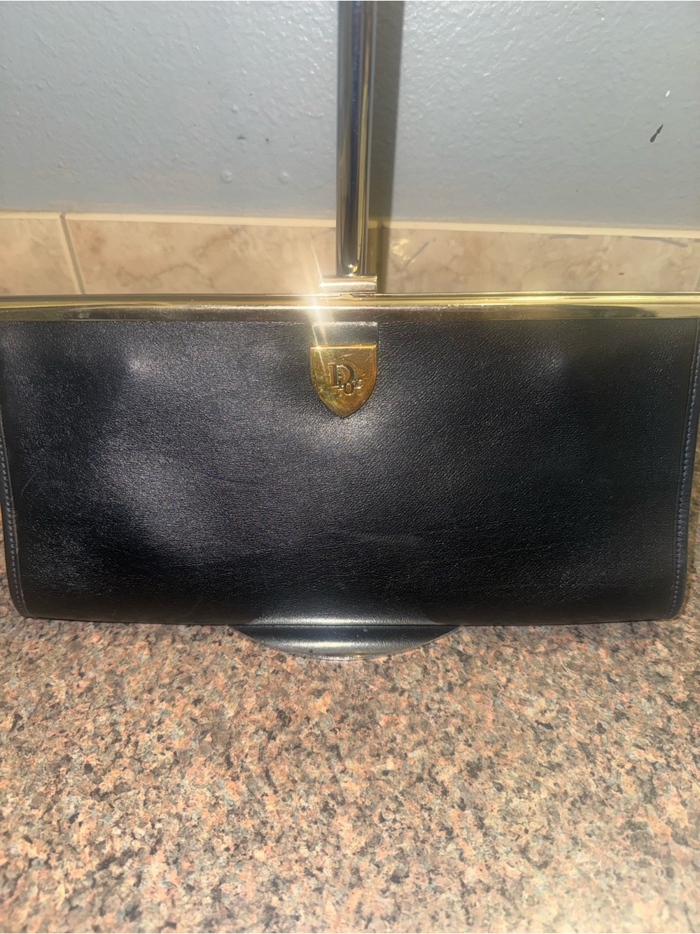Dior vintage Black Leather Gold Trim Clutch EUC